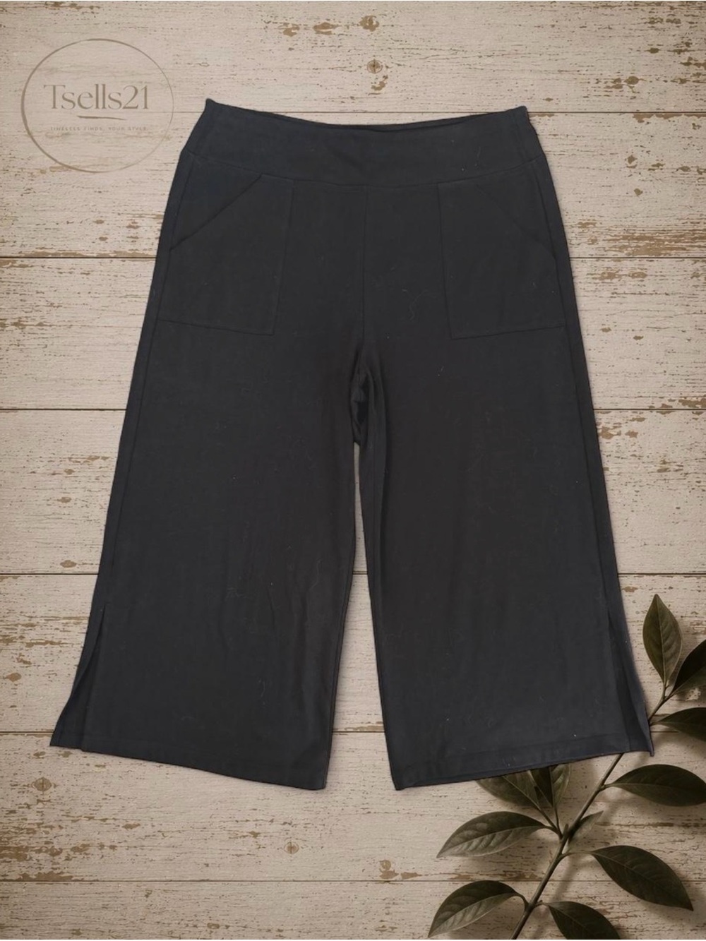 Rainbeau Black Cotton Blend Wide-Leg Cropped Culotte Pants - Size L